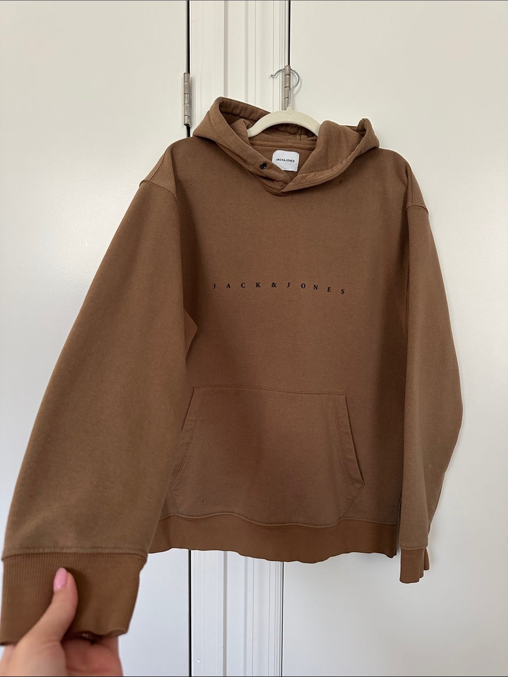 Jack & Jones Brown Crewneck Hoodie with Front Pocket